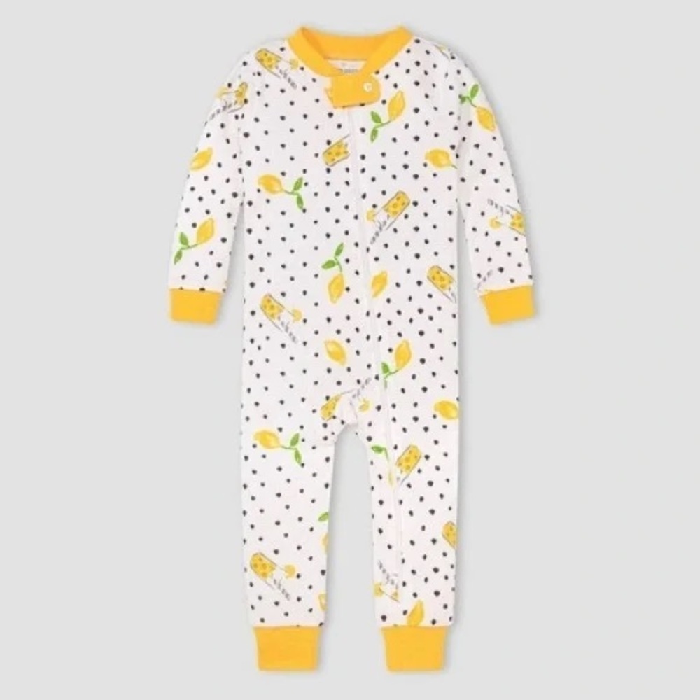 Burt's Bees Baby Girl Lemon Pattern Footed One Piece Pajamas Size 12M